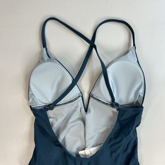 Cupshe Deep V-Wire Cross Back Cheeky One Piece Swimsuit Women’s Small Beach Blue - Picture 3 of 6